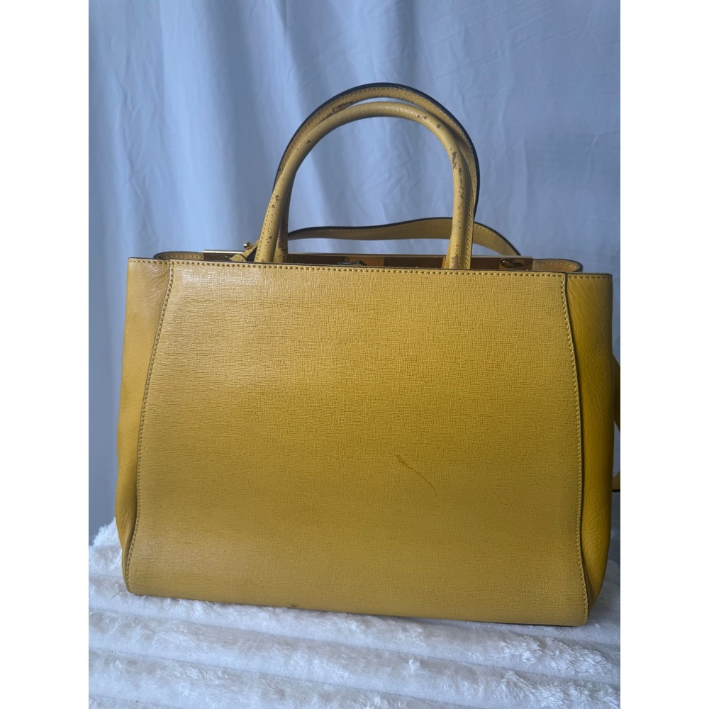 Fendi 2Jours Yellow Textured Leather Large Satchel Gold Hardware with Twilly#834 - Picture 2 of 16